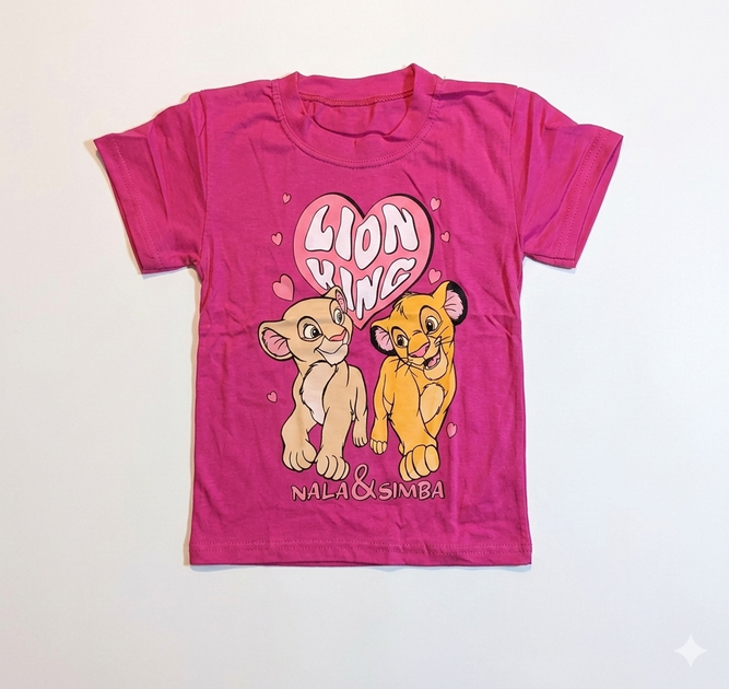 Дитяча футболка "Simba та Nala" Рожева (розмір 98-104см) - Фото 1 Дитяча футболка "Simba та Nala" Рожева (розмір 98-104см) - зображення 1