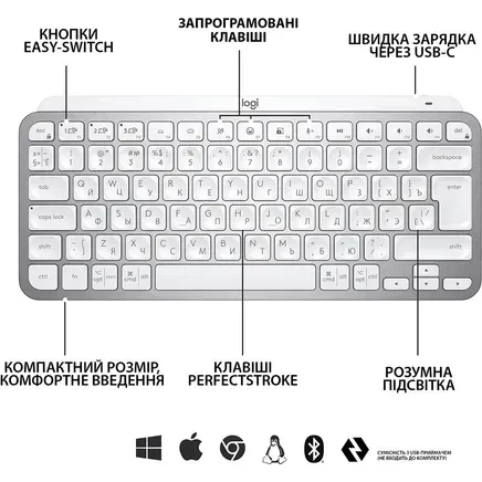 Клавиатура Logitech MX Keys Mini Minimalist US Pale Grey (920-010499) - Фото 5 Клавиатура Logitech MX Keys Mini Minimalist US Pale Grey (920-010499) - изображение 5