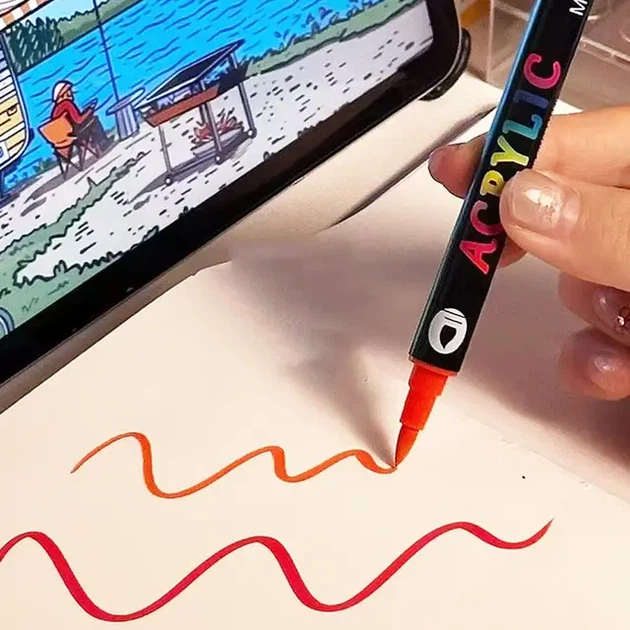 Акварельные маркеры акриловые пигментные фломастеры художественные Acrylic marker 24 шт 24 цвета - изображение 3