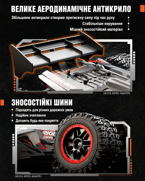 Машинка на пульті ZLL SG316 PRO Радіокерована машинка 4WD, 1:16, швидка RC машинка позашляховик до 40 км/год, 2 АКБ для бездоріжжя - изображение 6