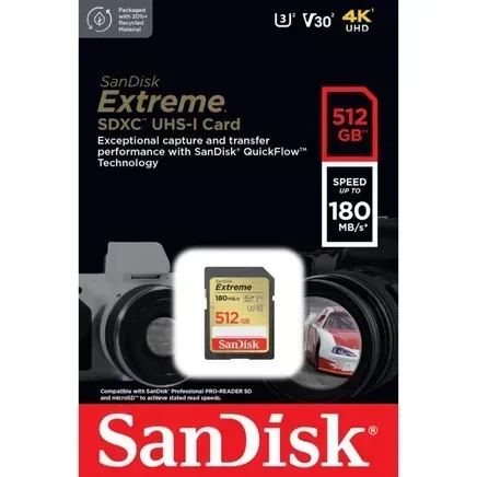 Карта памяти SanDisk 512 GB SDXC UHS-I U3 V30 Extreme (SDSDXVV-512G-GNCIN) - Фото 3 Карта памяти SanDisk 512 GB SDXC UHS-I U3 V30 Extreme (SDSDXVV-512G-GNCIN) - изображение 3