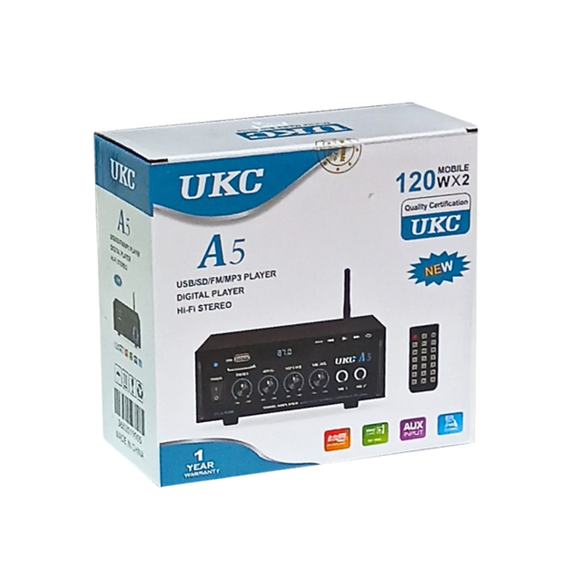 Підсилювач звуку з караоке та пультом UKC A5 Hi-Fi Stereo Bluetooth USB/SD/AUX 2x120W - зображення 2