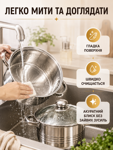 Набор кастрюль из нержавеющей стали 8 предметов 16/18/20/22 см со стеклянными крышками для всех типов плит (49675918) - изображение 6