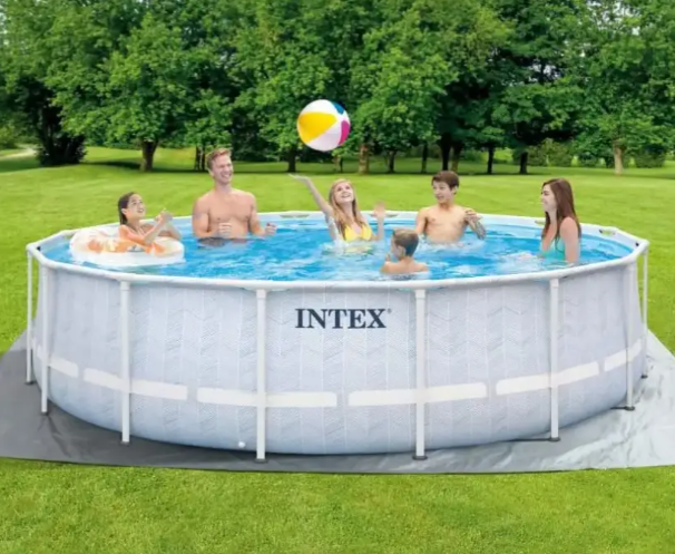 Каркасный круглый бассейн для отдыха на природе Intex полный комплект с фильтром, лестницей, тентом и подстилкой 19156 л из крепкого материала 488×122 см - изображение 5
