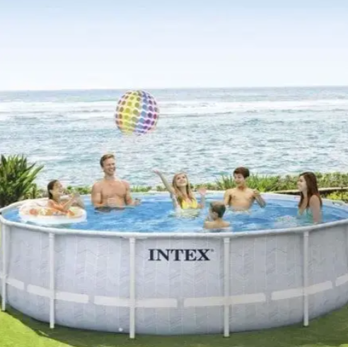 Каркасный круглый бассейн для отдыха на природе Intex полный комплект с фильтром, лестницей, тентом и подстилкой 19156 л из крепкого материала 488×122 см - изображение 9