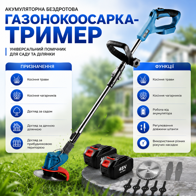Електрична газонокосарка з 2 акумуляторами 48 В, 2000 мА·год, LY-742 - Фото 8 Електрична газонокосарка з 2 акумуляторами 48 В, 2000 мА·год, LY-742 - зображення 8