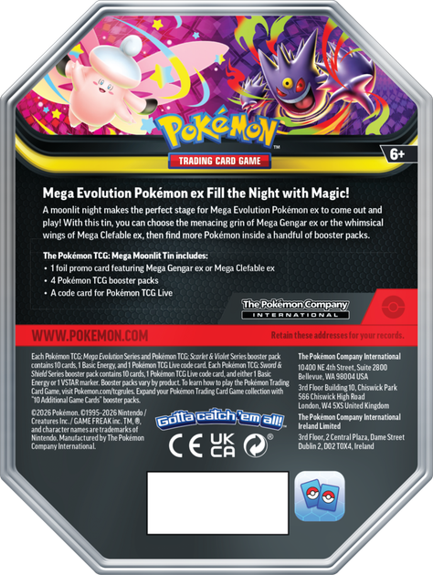 Zestaw kart Pokemon TCG: Q2 Summer Tin Mix - Mega Moonlit: Tin A, Tin B 6 szt (196214139053) - obraz 3
