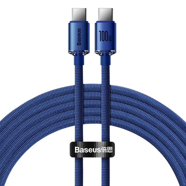 Кабель Baseus Crystal Shine Series Type-C to Type-C 100W (2m) Blue - Фото 1 Кабель Baseus Crystal Shine Series Type-C to Type-C 100W (2m) Blue - изображение 1