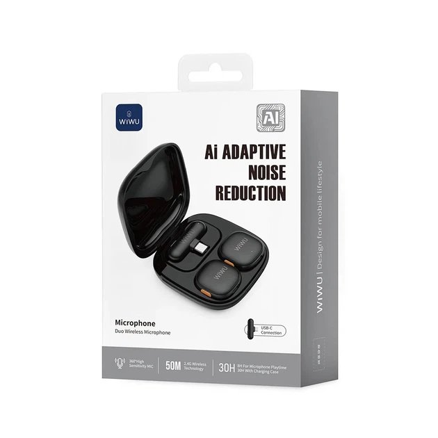 Бездротовий мікрофон для телефону Wiwu Wi-WM006 Duo Microphone AI Adaptive Type-C з кейсом заряджання - изображение 8