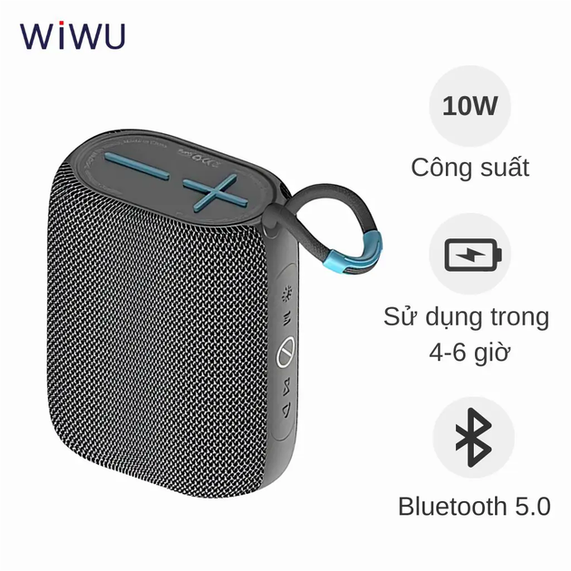 Портативная колонка WiWU P26 серый беспроводная для музыки и отдыха с мощным звуком и длительным временем работы - изображение 5