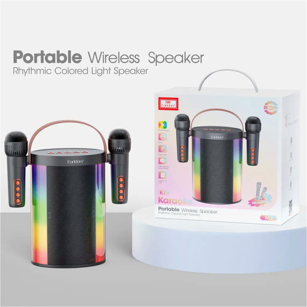 Портативная колонка Earldom ET-A32 с Bluetooth AUX USB для караоке с цветным светом White - изображение 4