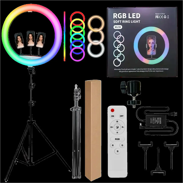 Лампа кольцевая LED LJJ-36 RGB для блогеров и фотографов с 192 светодиодами и управлением по Bluetooth - зображення 2