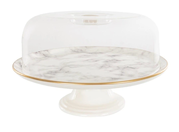 Тортовница на ножке Alba ceramics Marble керамическая с крышкой 30 см Белый мрамор 769-024 - Фото 1 Тортовница на ножке Alba ceramics Marble керамическая с крышкой 30 см Белый мрамор 769-024 - изображение 1