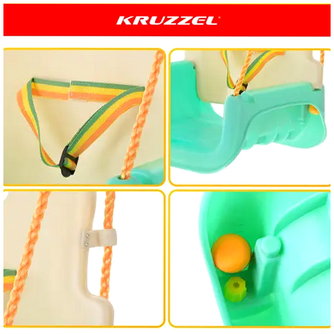 Детские качели 3в1 до 30 кг для дома и сада бирюзово-кремовые Kruzzel HE0316 - Фото 8 Детские качели 3в1 до 30 кг для дома и сада бирюзово-кремовые Kruzzel HE0316 - изображение 8