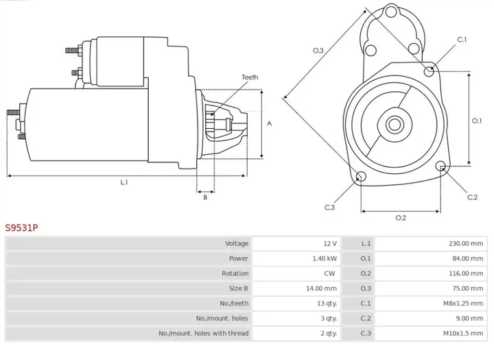 Стартер AS-PL S9531P Ford Transit, Connect 2259747, AMKV6T11000BA, AMKV6T11000BC - зображення 5
