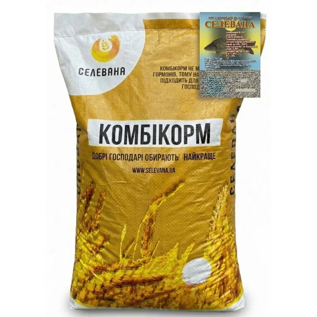 Комбікорм для риби Селевана 20 кг К-111 - Фото 1 Комбікорм для риби Селевана 20 кг К-111 - зображення 1