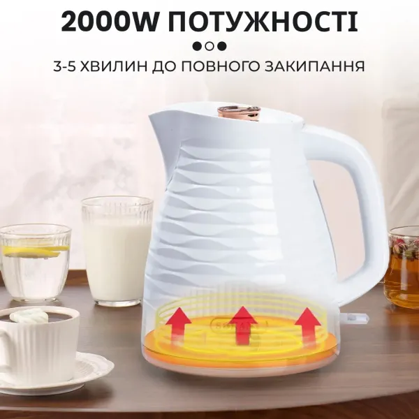 Електрочайник дисковий 1,7л, білий(SK1047)(Sokany) - зображення 8