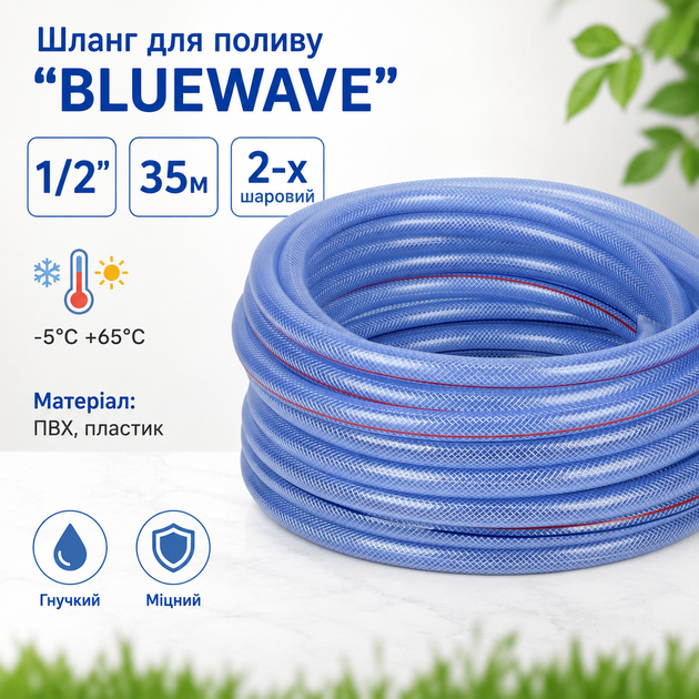 Шланг поливальний садовий DIVO BlueWave Синій термостійкий двошаровий 1/2" 35 м (R41856-35) - Фото 3 Шланг поливальний садовий DIVO BlueWave Синій термостійкий двошаровий 1/2" 35 м (R41856-35) - зображення 3