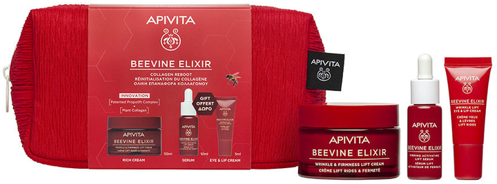 Zestaw do pielęgnacji twarzy Apivita Beevine Elixir Krem przeciwzmarszczkowy 50 ml + Serum ujędrniające 10 ml + Krem pod oczy przeciwzmarszczkowy 5 ml + Kosmetyczka (5201279111632) - Zdjęcie 1 Zestaw do pielęgnacji twarzy Apivita Beevine Elixir Krem przeciwzmarszczkowy 50 ml + Serum ujędrniające 10 ml + Krem pod oczy przeciwzmarszczkowy 5 ml + Kosmetyczka (5201279111632) - obraz 1