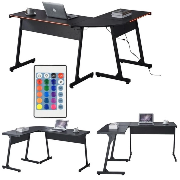 Геймерский игровой компьютерный стол с подсветкой 15 мм Bonro B-09 чёрный RGB LED (42401090) - изображение 2