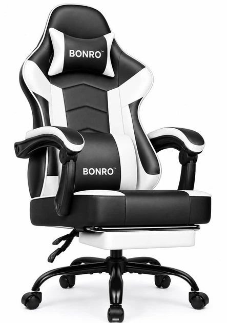 Крісло геймерське ігрове Bonro B-203 біле з підставкою для ніг (42412124) - Фото 1 Крісло геймерське ігрове Bonro B-203 біле з підставкою для ніг (42412124) - зображення 1