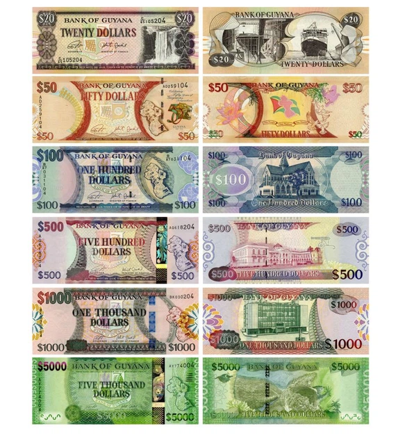 Набор банкнот Гайана набор из 6 банкнот 1996 - 2019 UNC 20, 50, 100, 500, 1000, 5000 долларов - Фото 1 Набор банкнот Гайана набор из 6 банкнот 1996 - 2019 UNC 20, 50, 100, 500, 1000, 5000 долларов - изображение 1