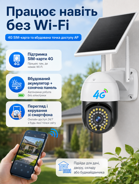 Камера видеонаблюдения 4G уличная Smart PROX-WiFi 4Мп с солнечной панелью слотом для SIM-карты датчиком движения ночной съемкой и вращением - изображение 5
