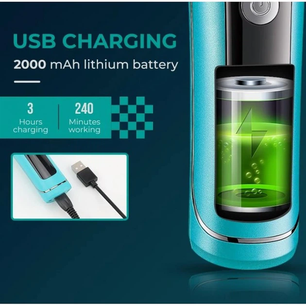 Триммер аккумуляторный VGR V-299, 4 насадки, 9000RPM, 2000 mAh, 5 уровней скорости, LED дисплей Синий - изображение 4