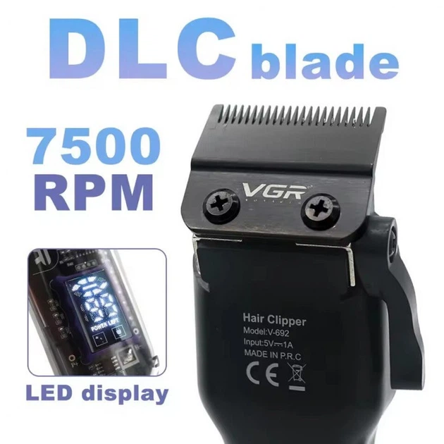 Аккумуляторная машинка для стрижки VGR V-692 4 насадки, LED дисплей, 7500RPM Зелёная - изображение 5