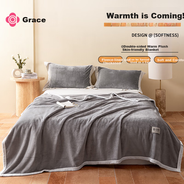 Одеяло Grace 10A из молочного велюра зимнее утепленное, 1.5 м, серое - изображение 5