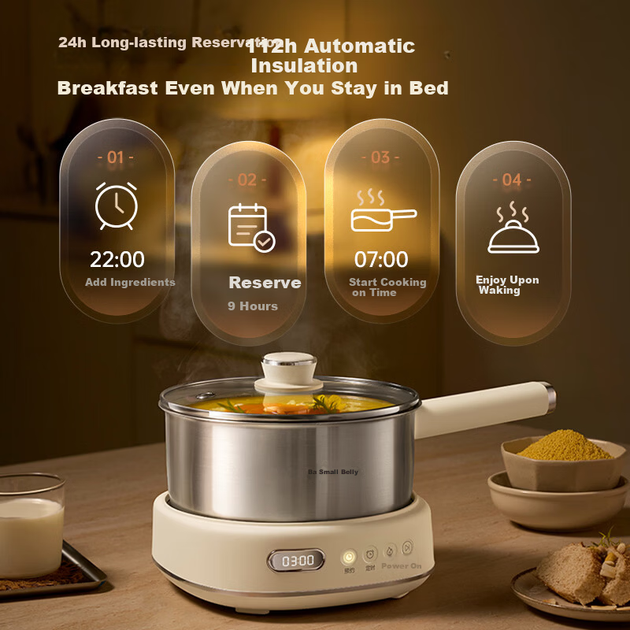 Электрическая кастрюля Bear Electric Cooking Pot, небольшая электрическая кастрюля для тушения, пароварка на 2-3 персоны, бытовая, из нержавеющей стали 316L, с корзиной для приготовления на пару, 2,5 л, F25P1 - изображение 5
