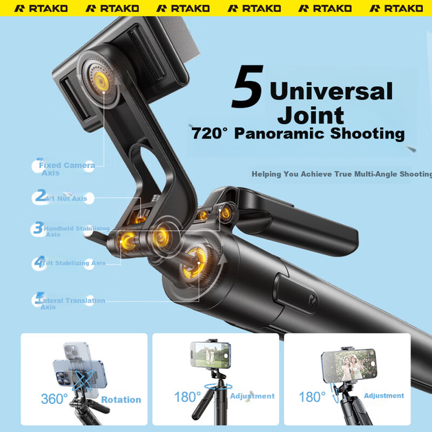 Штатив-подставка для селфи Rtako Stable Selfie Stick Floor Stand Phone Holder Tripod Live Streaming Concert Anti-Shake Portable Travel Selfie Tool 360 Degree Rotating Multifunctional - изображение 9