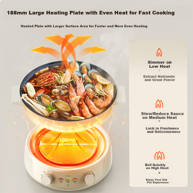 Электрическая кастрюля-пароварка Midea Electric Hot Pot Electric Cooker Steamer Hot Pot Detachable Multifunctional Electric Heating Pot 4.5L HGE3036 - изображение 6