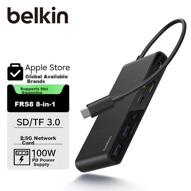 Док-станция BELKIN 8-в-1 USB Type-C для ноутбуков MacBook с интерфейсом Ethernet 2.5G, HDMI, слотом для карт памяти TF и SD. - Фото 4 Док-станция BELKIN 8-в-1 USB Type-C для ноутбуков MacBook с интерфейсом Ethernet 2.5G, HDMI, слотом для карт памяти TF и SD. - изображение 4