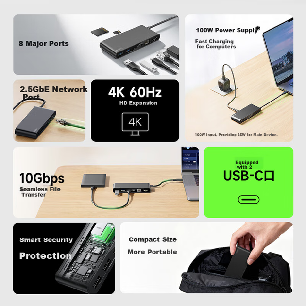 Док-станция BELKIN 8-в-1 USB Type-C для ноутбуков MacBook с интерфейсом Ethernet 2.5G, HDMI, слотом для карт памяти TF и SD. - Фото 5 Док-станция BELKIN 8-в-1 USB Type-C для ноутбуков MacBook с интерфейсом Ethernet 2.5G, HDMI, слотом для карт памяти TF и SD. - изображение 5
