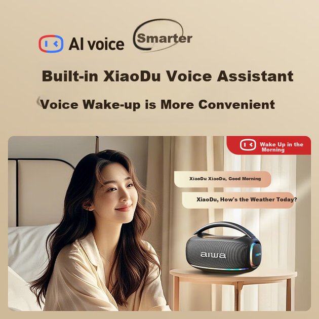 Портативная портативная колонка Aiwa AH-22 [Xiaodu AI Voice] для караоке, вечеринок и вечеринок, с поддержкой Bluetooth, RGB-подсветкой, а также двумя микрофонами. Идеальный подарок на Новый год. - зображення 8