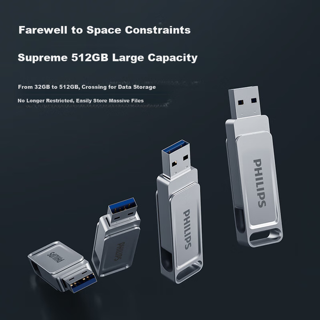 Флеш-накопичувач PHILIPS 256 ГБ Type-C USB 3.2 з двома інтерфейсами для телефону, 61UT-F сріблястого кольору, високошвидкісний USB-накопичувач подвійного призначення з двома головками, сумісний з Android, Apple та ноутбуками - изображение 9