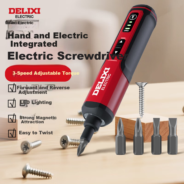 Електровикрутка DELIXI ELECTRIC, побутова невелика викрутка на літієвій батареї, мініелектровикрутка, модель із прямою ручкою 4 В. - зображення 5