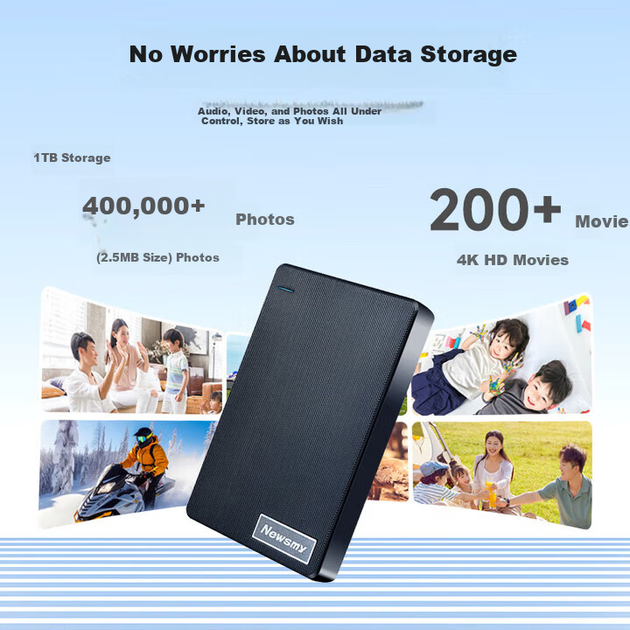 Newsmy 1TB портативный механический жесткий диск с поддержкой двух дисков для резервного копирования, Qingfeng Plus, улучшенный USB 3.0, 2,5-дюймовый, цвет Wind Black, большой объем памяти, мобильное подключение, клетчатый дизайн. - Фото 2 Newsmy 1TB портативный механический жесткий диск с поддержкой двух дисков для резервного копирования, Qingfeng Plus, улучшенный USB 3.0, 2,5-дюймовый, цвет Wind Black, большой объем памяти, мобильное подключение, клетчатый дизайн. - изображение 2