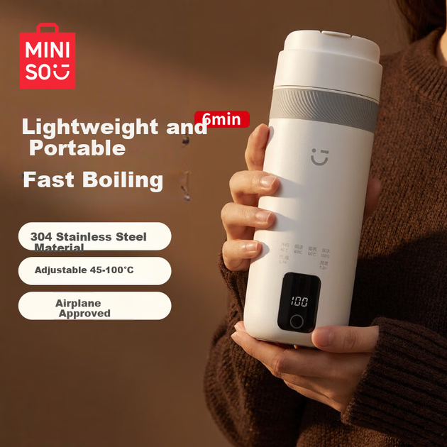 Электрическая термокружка MINISO с подогревом, портативный, 500 мл, дорожный чайник, небольшой электрический чайник для заваривания чая, детского молока, с регулировкой температуры. - изображение 4