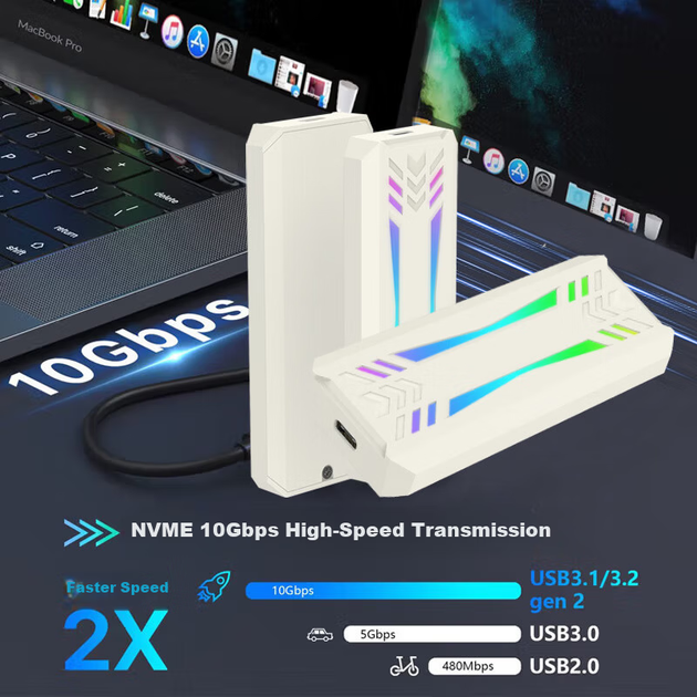 Корпус для SSD-накопичувача LINSTORAGE M.2 NVMe Type-C 3.2, портативний, з алюмінієвого сплаву, з RGB-підсвічуванням та системою охолодження, для ноутбука та мобільного телефону. - Фото 6 Корпус для SSD-накопичувача LINSTORAGE M.2 NVMe Type-C 3.2, портативний, з алюмінієвого сплаву, з RGB-підсвічуванням та системою охолодження, для ноутбука та мобільного телефону. - зображення 6