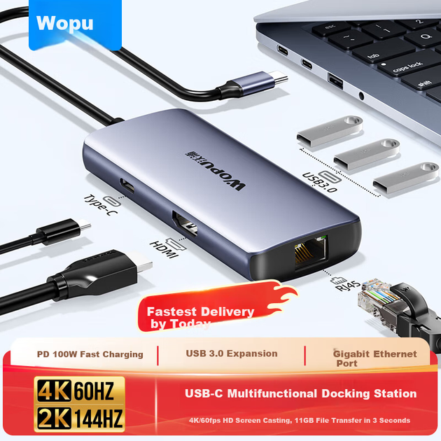 Док-станція Wopul Type-C для Gigabit Ethernet, USB-C, концентратор HDMI, адаптер 4K60Hz RJ45, мережевий кабель-конвертер для Huawei Apple MacBook - Фото 4 Док-станція Wopul Type-C для Gigabit Ethernet, USB-C, концентратор HDMI, адаптер 4K60Hz RJ45, мережевий кабель-конвертер для Huawei Apple MacBook - изображение 4