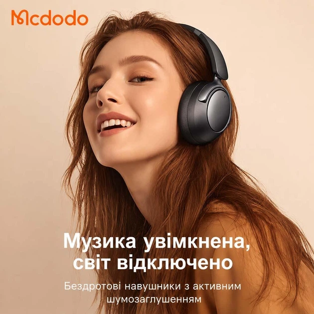 Беспроводные накладные наушники Mcdodo T01 ANC Black с активным шумопоглощением, Bluetooth 5.3, до 70 часов работы, ENC, USB-C - изображение 3