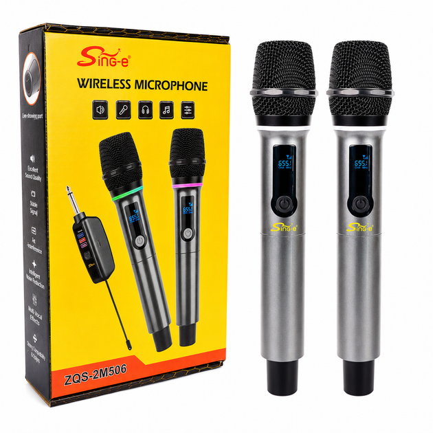 Беспроводные микрофоны для караоке 2шт Sing-e ZQS-2M506 комплект из двух беспроводных микрофонов беспроводной караоке микрофон - изображение 2