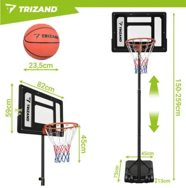 Стійка баскетбольна з регульованою висотою Trizand 27364 1.50–2.10 м + баскетбольний м’яч, домашня баскетбольна система - зображення 6