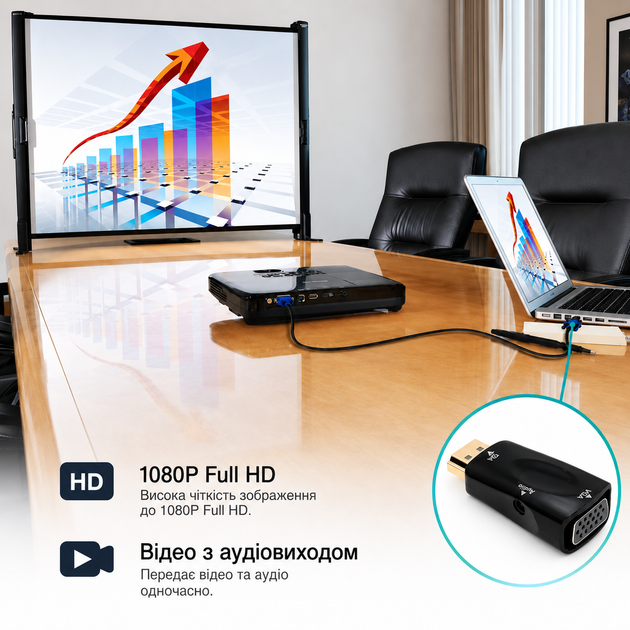 Міні перехідник HDMI на VGA 1080p 77075 - Фото 4 Міні перехідник HDMI на VGA 1080p 77075 - изображение 4