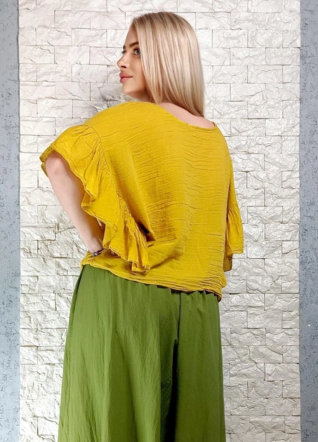 Блуза батистова прямого крою з воланами гірчична New Collection S-L 11-109 - изображение 6