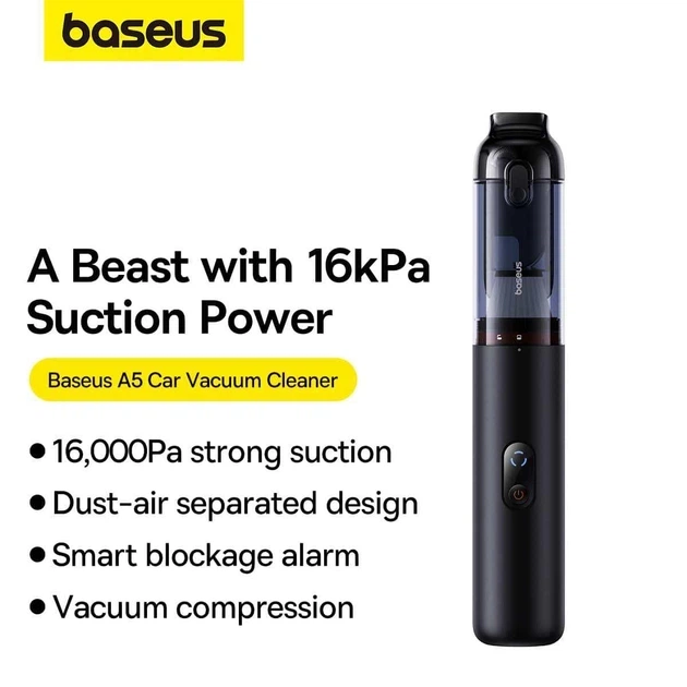 Портативний акумуляторний пилосос Baseus A5 Car Vacuum Cleaner 130W 16000Pa 7500mAh чорний (C30459500111-00) - изображение 3