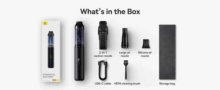 Портативний акумуляторний пилосос Baseus A5 Car Vacuum Cleaner 130W 16000Pa 7500mAh чорний (C30459500111-00) - изображение 7