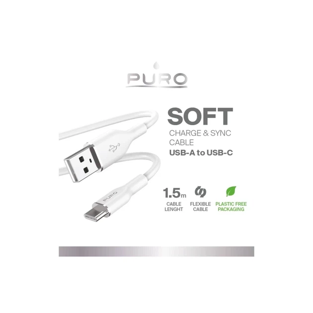 Kabel Puro Icon Soft Cable USB-A to USB-C 1.5 m White (8018417441028) - obraz 2